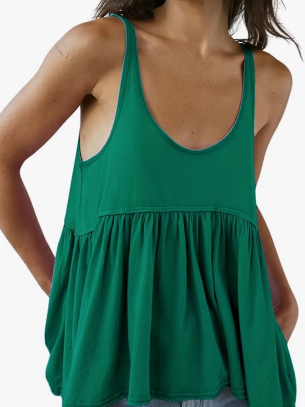 Emerald Green Sleeveless Scoop Neck Babydoll Tank